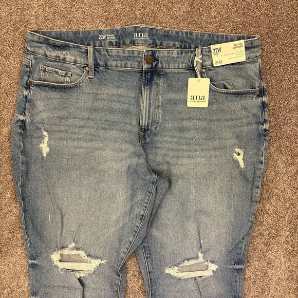a.n.a Women's Boyfriend Jeans Plus Size 22 W Blue Mid Rise Distressed NWT $59 - Picture 6 of 16